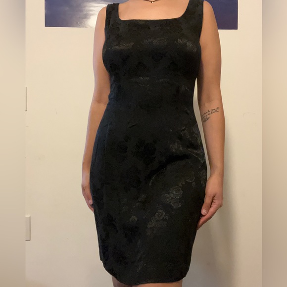 Vintage Y2K 90’s black floral square neck mini dress size 6 - Picture 3 of 4